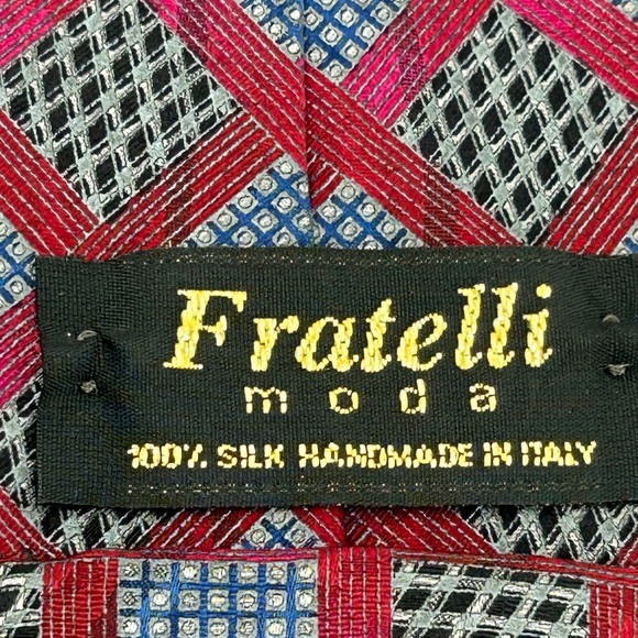 Fratelli‎ Moda Silk Handmade Tie Burgundy Blue Made in Italy Mens - Picture 2 of 7